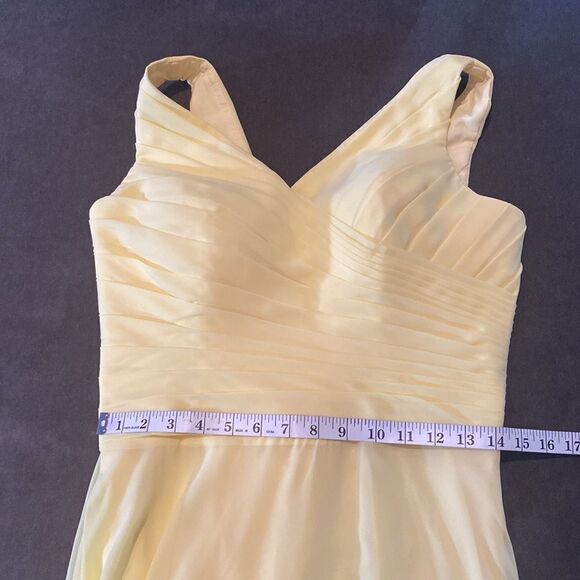 Women’s Yellow Full Length Chiffon V-Neck Bridesmaid Dress Corset Back Size M - Picture 8 of 9